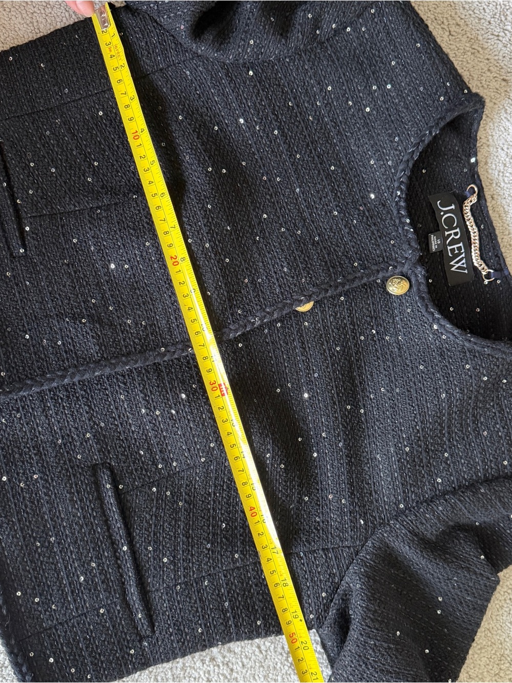 J.Crew Louisa Lady Jacket Sequin Tweed Black Cropped Blazer Size 10 - Picture 12 of 14